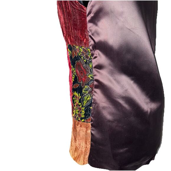 Vintage Crushed Velvet Patchwork S/M Button Front Vest Floral Cottage Reworked - Picture 5 of 9